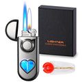 Torch Lighter, Dual Flame Lighter with 6pcs Flint Stone, Windproof Lighter With Visible Gas Window, Cool Adjustable Soft Flame and Jet Flame 2 in1,Refillable Butane Lighter for Outdoor Indoor-Gradient