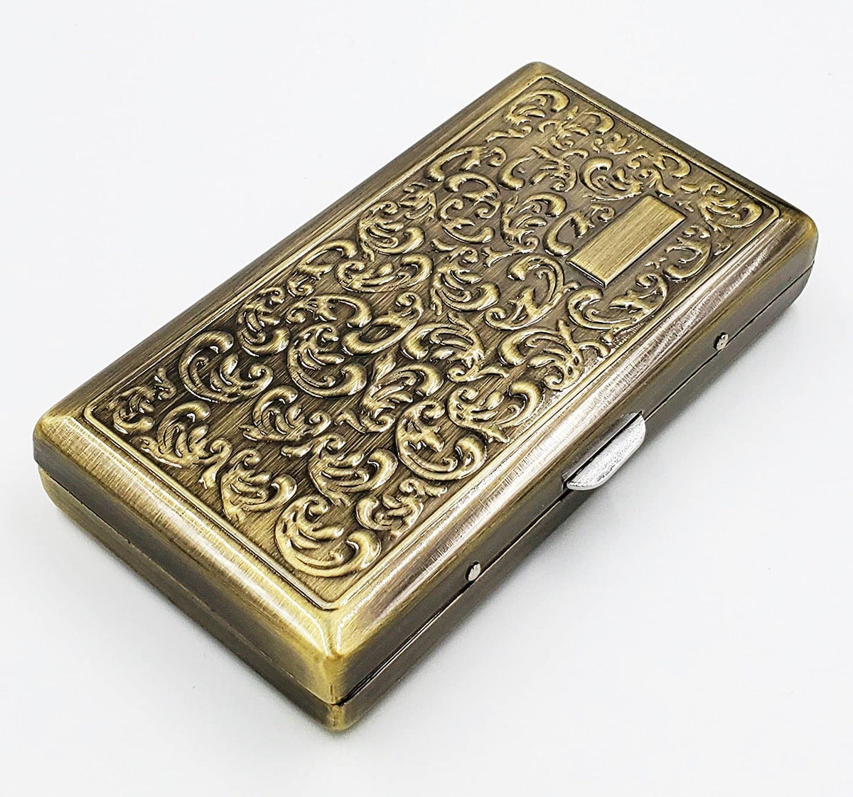 Cigarette Case Victorian Style Metal Holder for Regular, King and 100's Size Pocket Protective Security Wallet (ES100,Black)