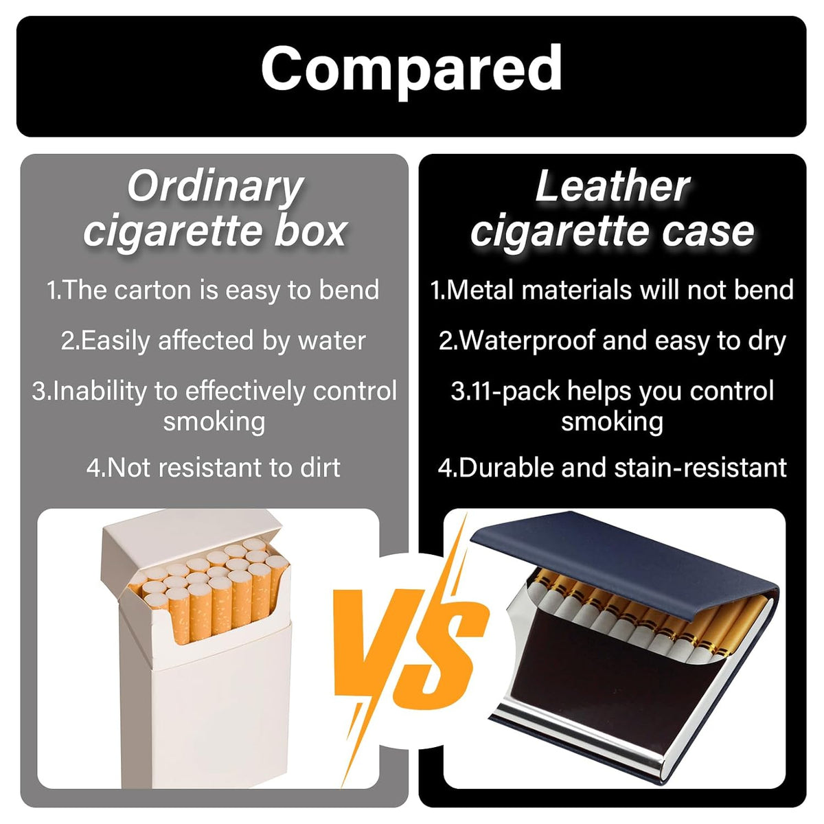 Portable Slim Leather Cigarette Case with Magnetic, Metal Cigarette Carrying Box for Hold 10 Regular Size Cigarettes, Ultra-Thin One-Hand Operate Cigarette Pocket for Men and Women -Navy Blue