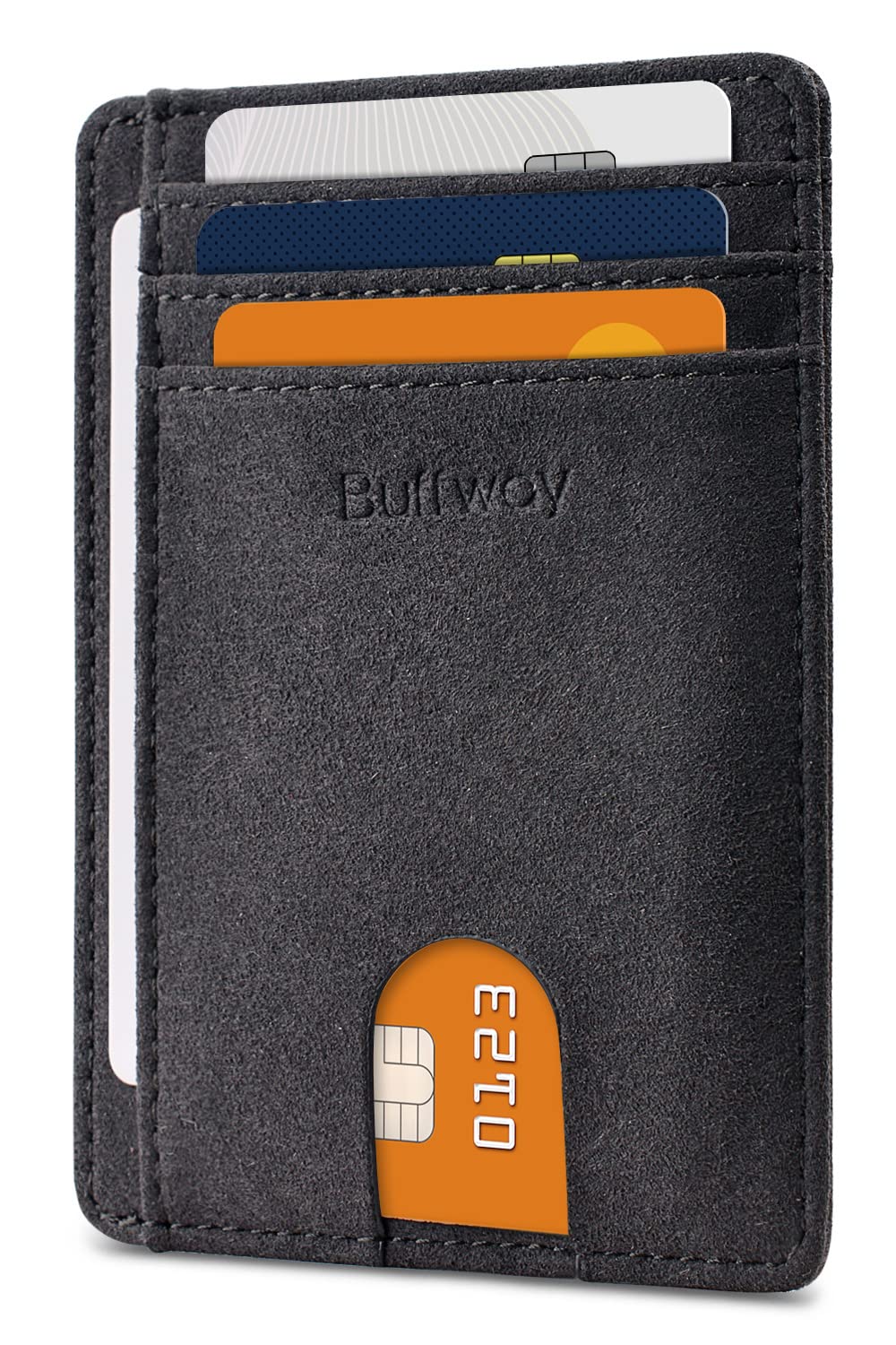 Buffway Slim Minimalist Front Pocket RFID Blocking Leather Wallets for Men and Women - Cross Black