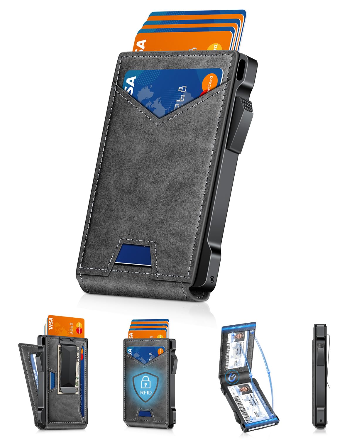 Wallet for Men RFID Wallet with 2 ID Windows & Money Clip, Slim Card Holder