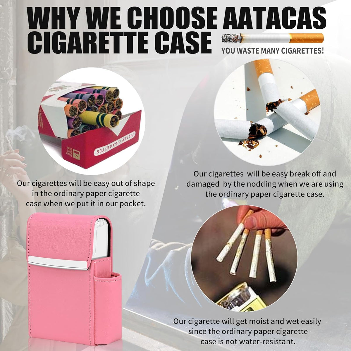 PU Leather Sliding Cigarette Box Case with Lighter Holder and Belt Loop for Men and Women Unisex