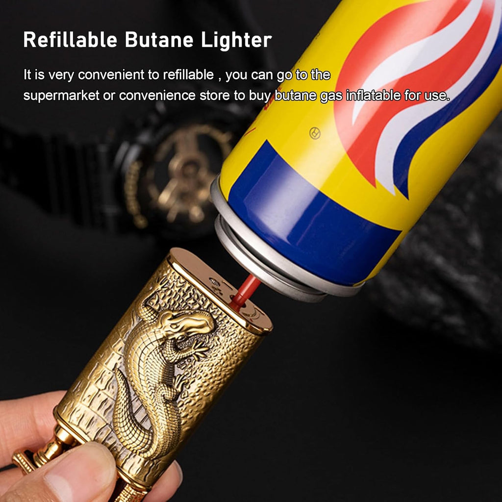 Torch Lighter, Relief Dragon Design Magic Dual Flame Lighter with Adjusting Flames Tool, Creative Windproof Lighters, Cool Jet Flame Butane Lighter-s, Refillable Butane Lighters for Outdoor Indoor