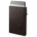 typecase Mens Wallet Card Holder: Pop Up Aluminum Case, Genuine Leather, Smart, RFID Blocking, Slim, Minimalist, Front Pocket - 9-14 Card Capacity | ID Window | Cash Slot (Carbon Fiber)