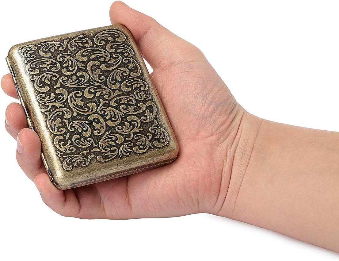 Retro Cigarettes Case Alloy Frosted Cigaret Box Double Sided Metal Cigarette Holder for 20 Regular Cigarettes
