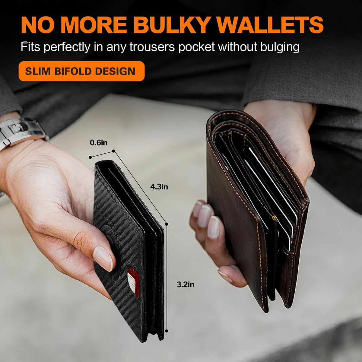 Wallet for Men AirTag Slim RFID Blocking Leather Bifold Gift Box
