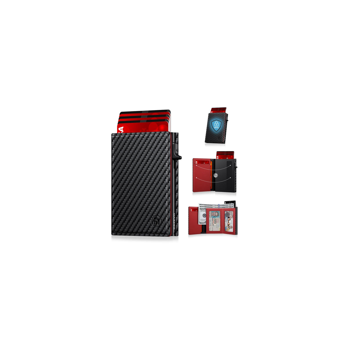 Minimalist Wallet for Men, RFID Blocking Pop Up Wallet with 2 ID Windows