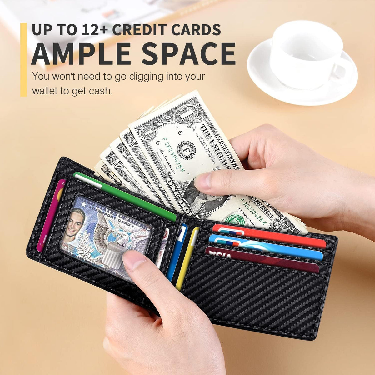 RUNBOX Wallet for Men, Slim Leather Bifold, RFID Blocking Card Holder
