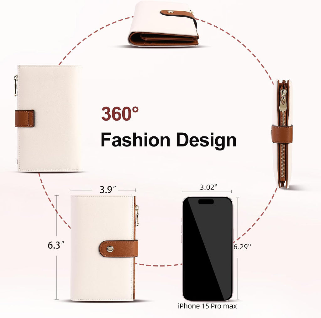 yiijay Women's Wallets RFID Blocking Leather Trifold Clutch Wallet Credit Card Holder Ladies Travel Wallet Purse with Passport/Pen Holder