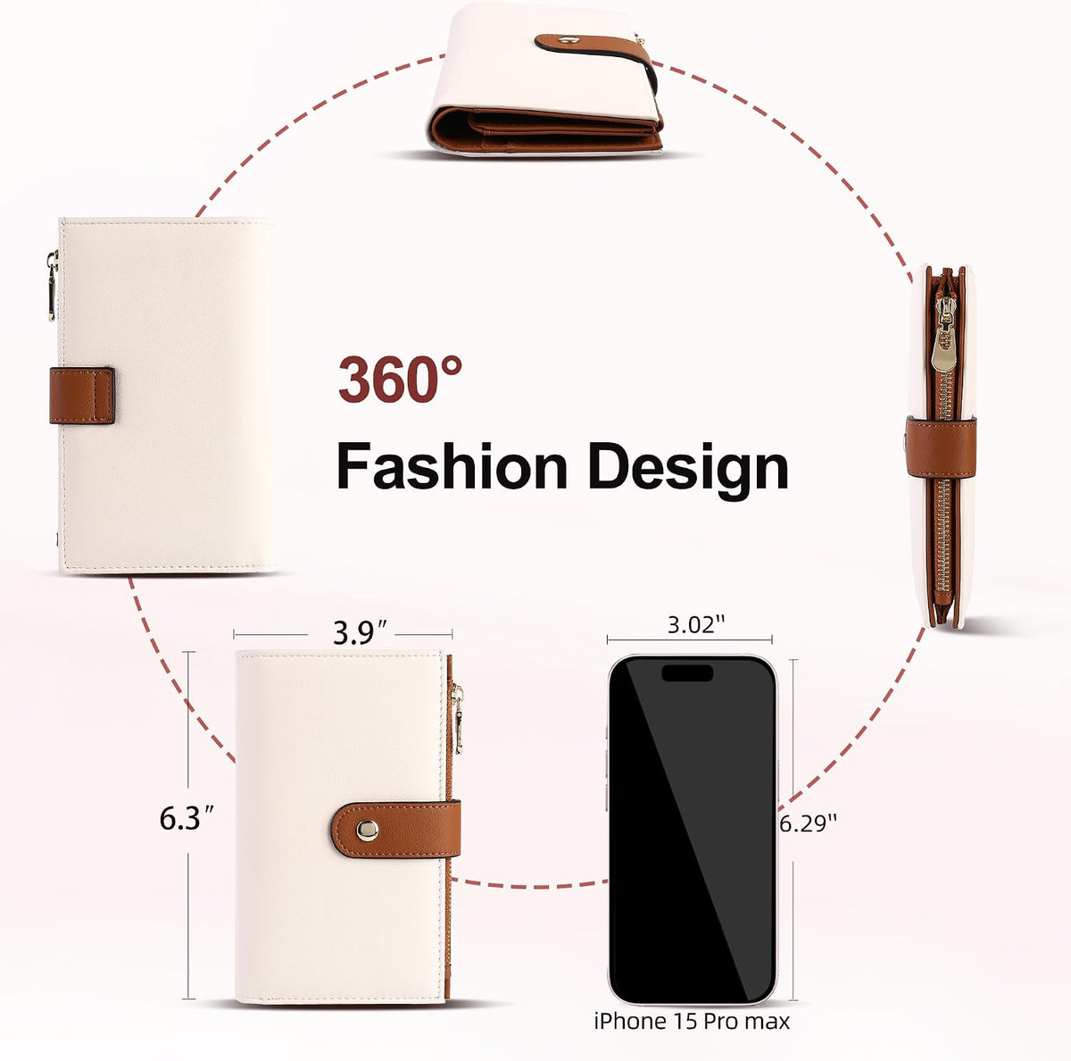 yiijay Women's Wallets RFID Blocking Leather Trifold Clutch Wallet Credit Card Holder Ladies Travel Wallet Purse with Passport/Pen Holder