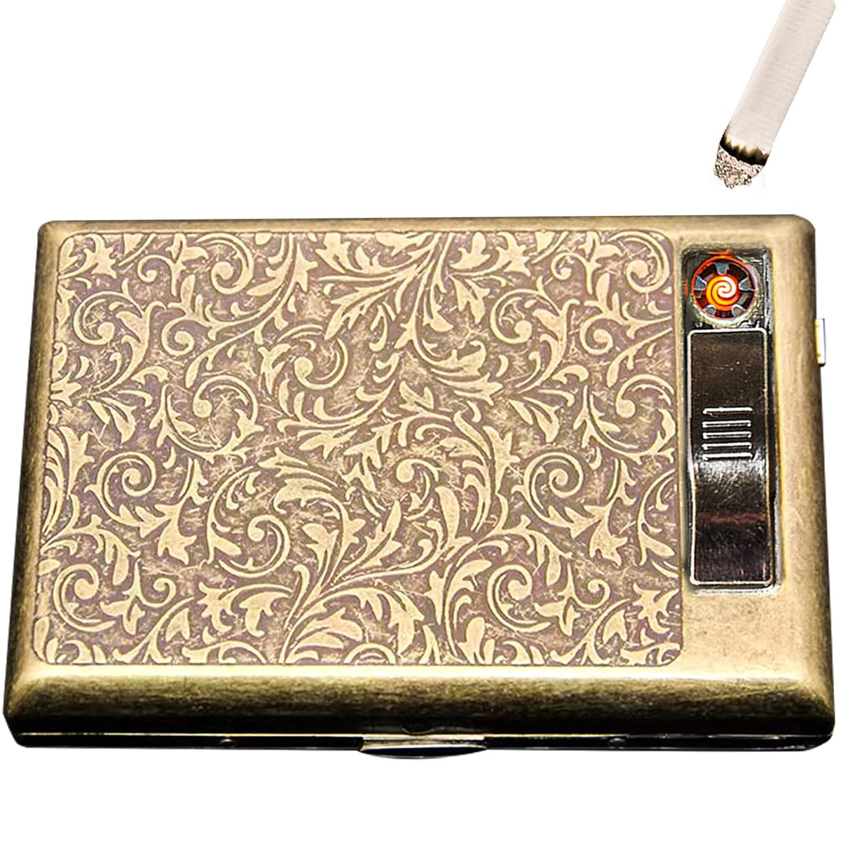 Metal Vintage Cigarette Case Hold 85mm Cigarette Case with Electric Lighter