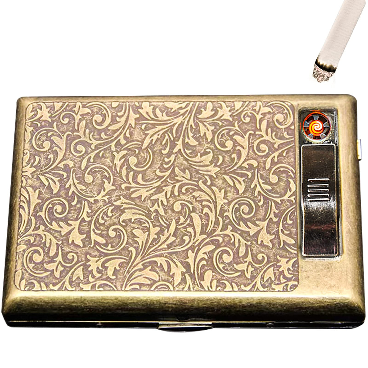 Metal Vintage Cigarette Case Hold 85mm Cigarette Case with Electric Lighter