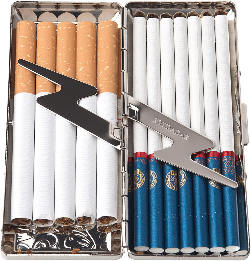Metal Carry Cigarette Case, Double Sided Spring Clip,Holds 10 100mm Cigarettes (Vines Silver)