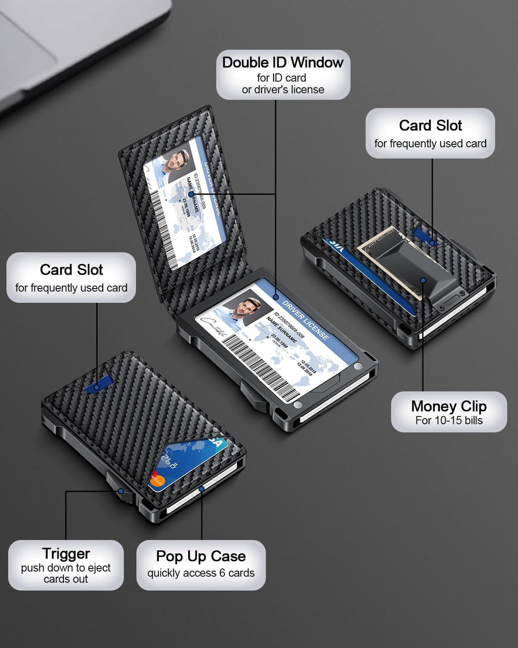 Wallet for Men RFID Wallet with 2 ID Windows & Money Clip, Slim Card Holder