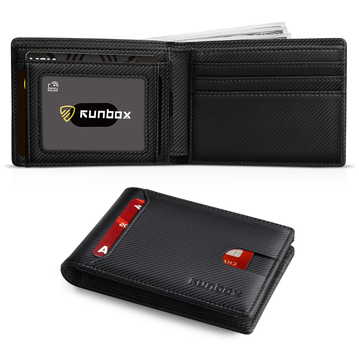 RUNBOX Wallet for Men, Slim Leather Bifold, RFID Blocking Card Holder