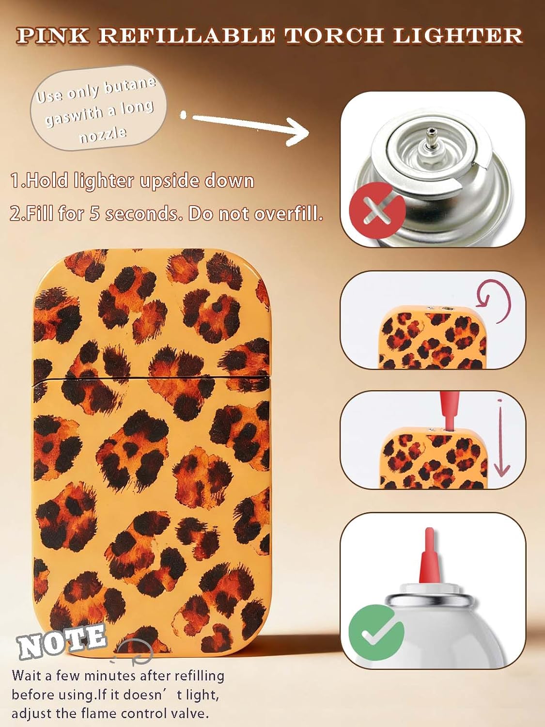 Leopard Print Torch Lighter Jet Pink Flame Windproof Lighter