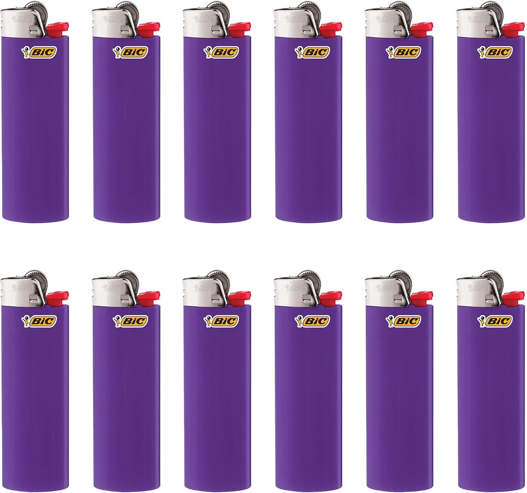 BIC Classic Lighters, Pocket Style, Lighter for Candles, Purple Lighters (Packaging May Vary), 12 Count Pack