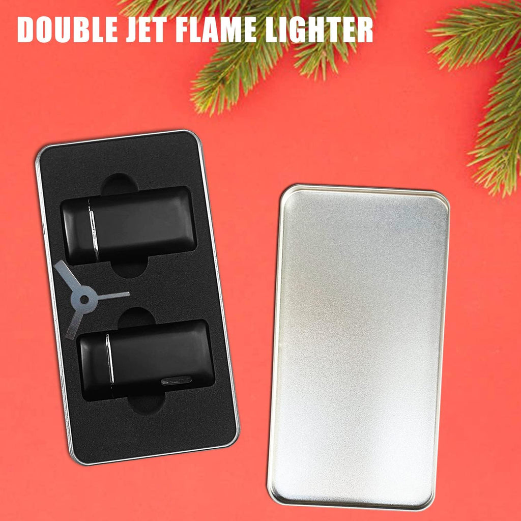 Futlidys 2 Pack Mini Torch Lighter Butane Refillable, Double Flame Butane Lighter with Visible Window, Adjustable Jet Lighter, Great Gifts for Men and Women, Without Gas (Black)