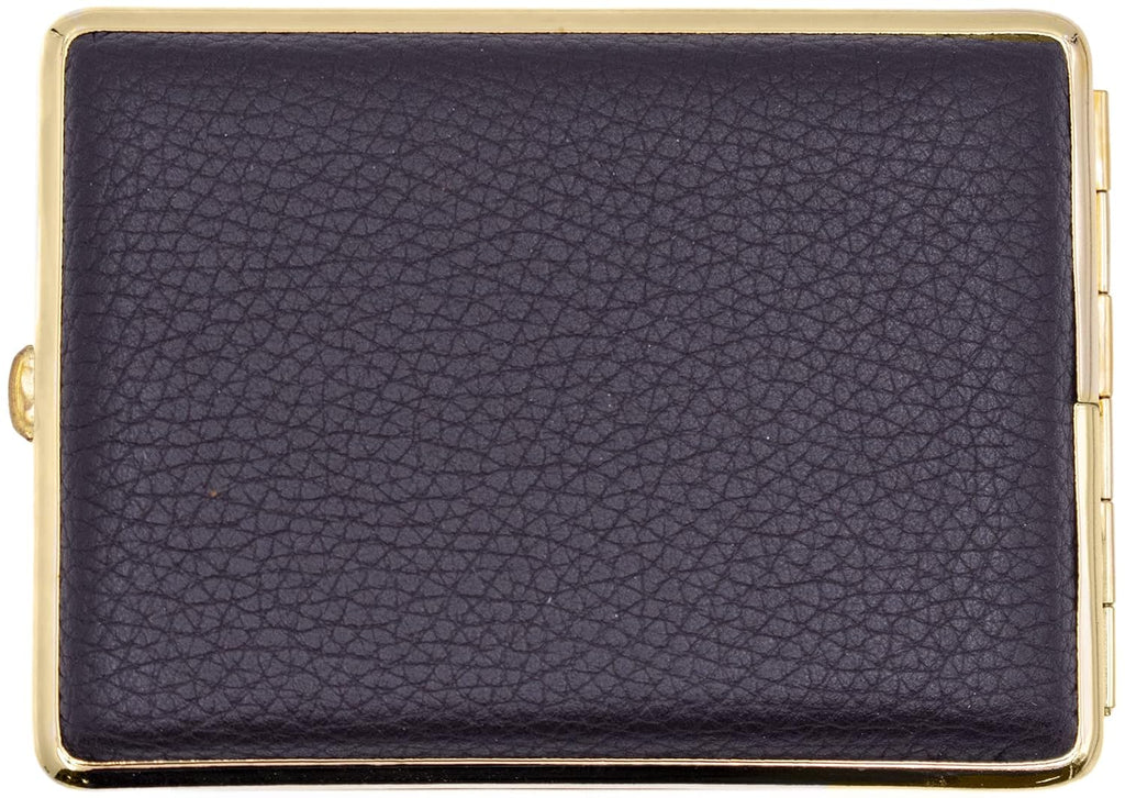 Made in Germany Genuine Leather Gold Plated Cigarette Case (18 100s) with Elastic Bands (Deer Black)