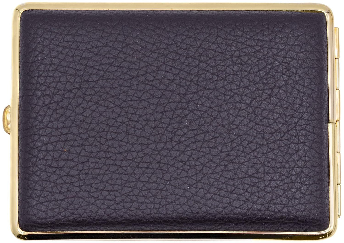Made in Germany Genuine Leather Gold Plated Cigarette Case (18 100s) with Elastic Bands (Deer Black)