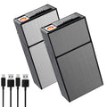 Cigarette Case with Lighter for 100mm King Size, Rechargeable Windproof Set of 2,Electric Coil Lighter, Gift Package (Silver+ Black, 100mm)