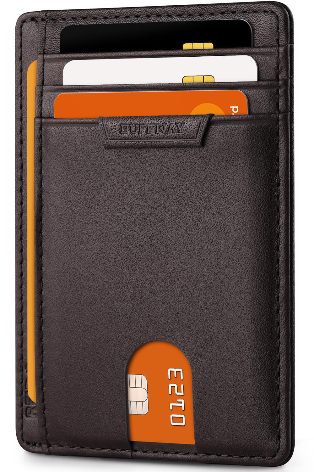 Buffway Slim Minimalist Front Pocket RFID Blocking Leather Wallets for Men and Women - Cross Black