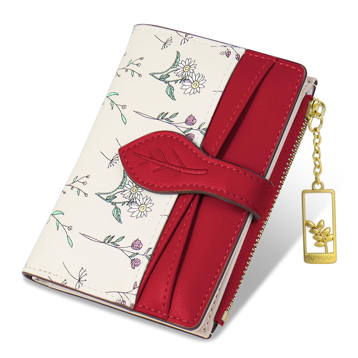 Wallets for Women- RFID Blocking- Soft PU Leather Bifold Coin Zipper Pocket Purse-Small flower wallet Credit Card Holder with ID Window (Green)
