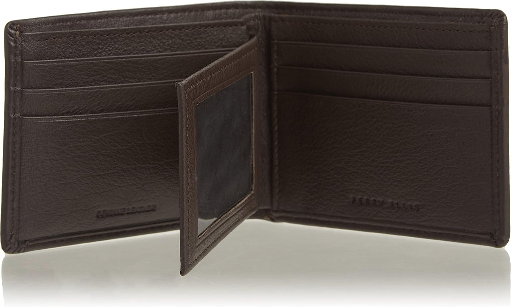 Perry Ellis Men's Park Avenue 100% Leather Wallet With Passcase, Bifold, Durable & Versatile, Black