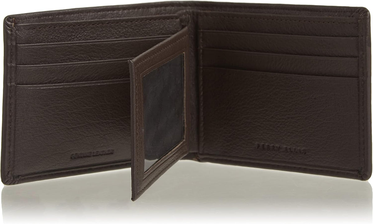Perry Ellis Men's Park Avenue 100% Leather Wallet With Passcase, Bifold, Durable & Versatile, Black