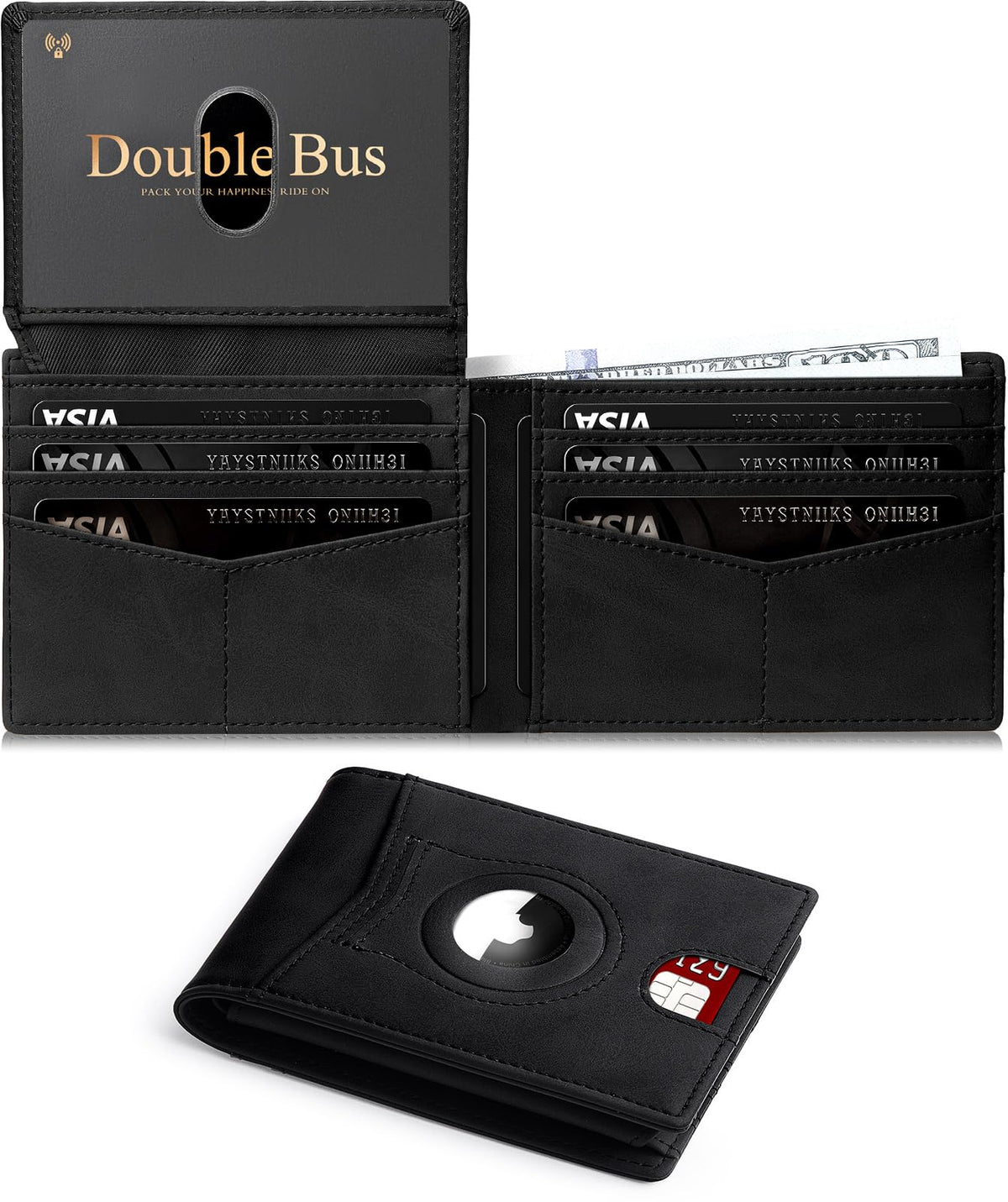 Wallet for Men AirTag Slim RFID Blocking Leather Bifold Gift Box