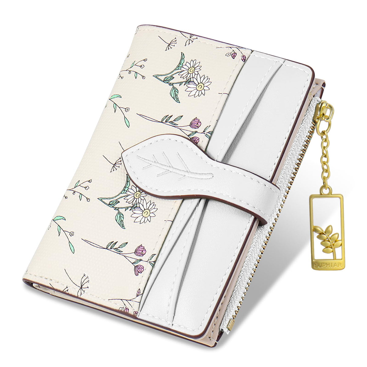 Wallets for Women- RFID Blocking- Soft PU Leather Bifold Coin Zipper Pocket Purse-Small flower wallet Credit Card Holder with ID Window (Green)