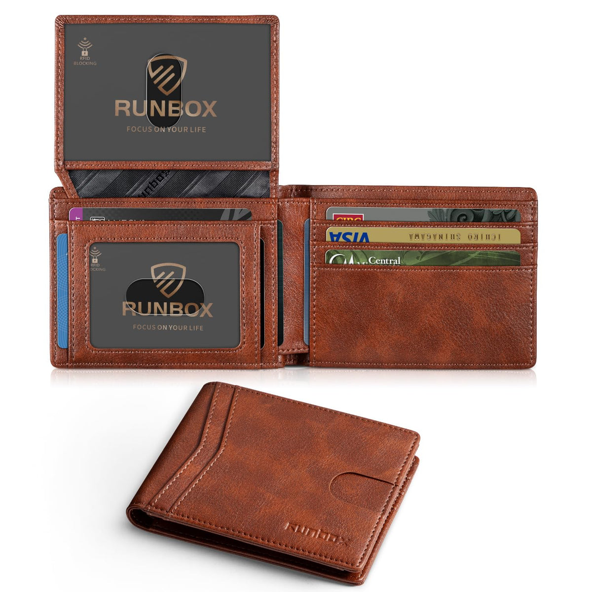 RUNBOX Wallet for Men -Slim Rfid Leather Mens Bifold Novelty Wallets 2 ID Window With Gift Box Men's Accessories