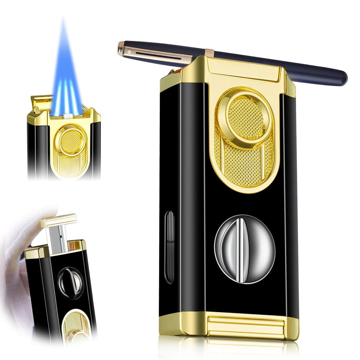 Triple Jet Torch Lighter with Cutter and Holder, Mahogany