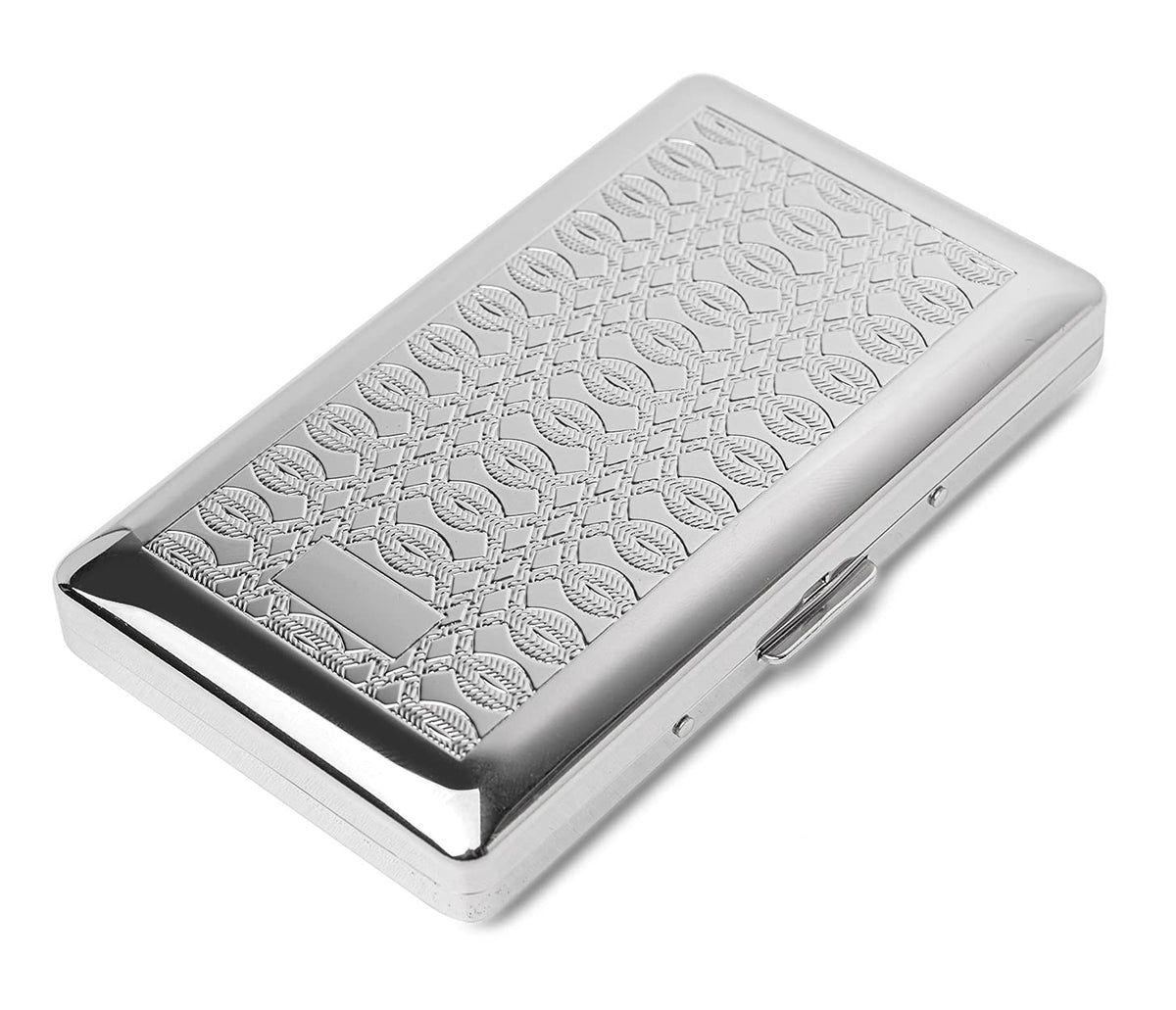 Metal Carry Cigarette Case, Double Sided Spring Clip,Holds 10 100mm Cigarettes (Vines Silver)