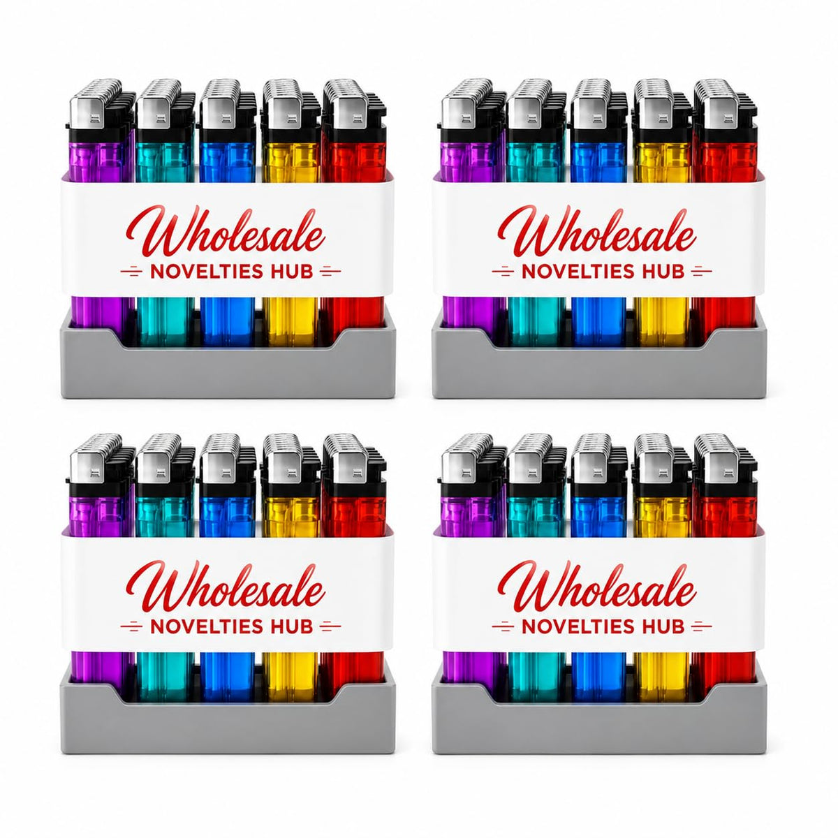 50 Pack Disposable Lighters, Assorted Color Transparent Body Lighters Bulk with Display Tray, Classic Pocket Size Lighter Set for Candles, BBQ, Camping, Kitchen, Emergency Kits (50)