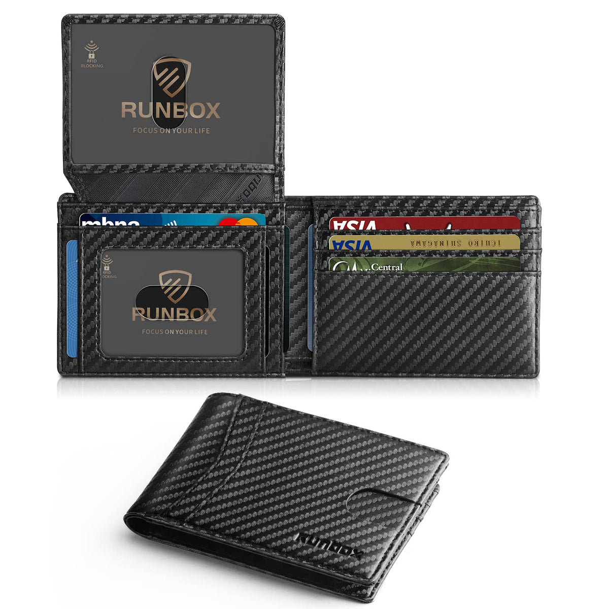 RUNBOX Wallet for Men -Slim Rfid Leather Mens Bifold Novelty Wallets 2 ID Window With Gift Box Men's Accessories