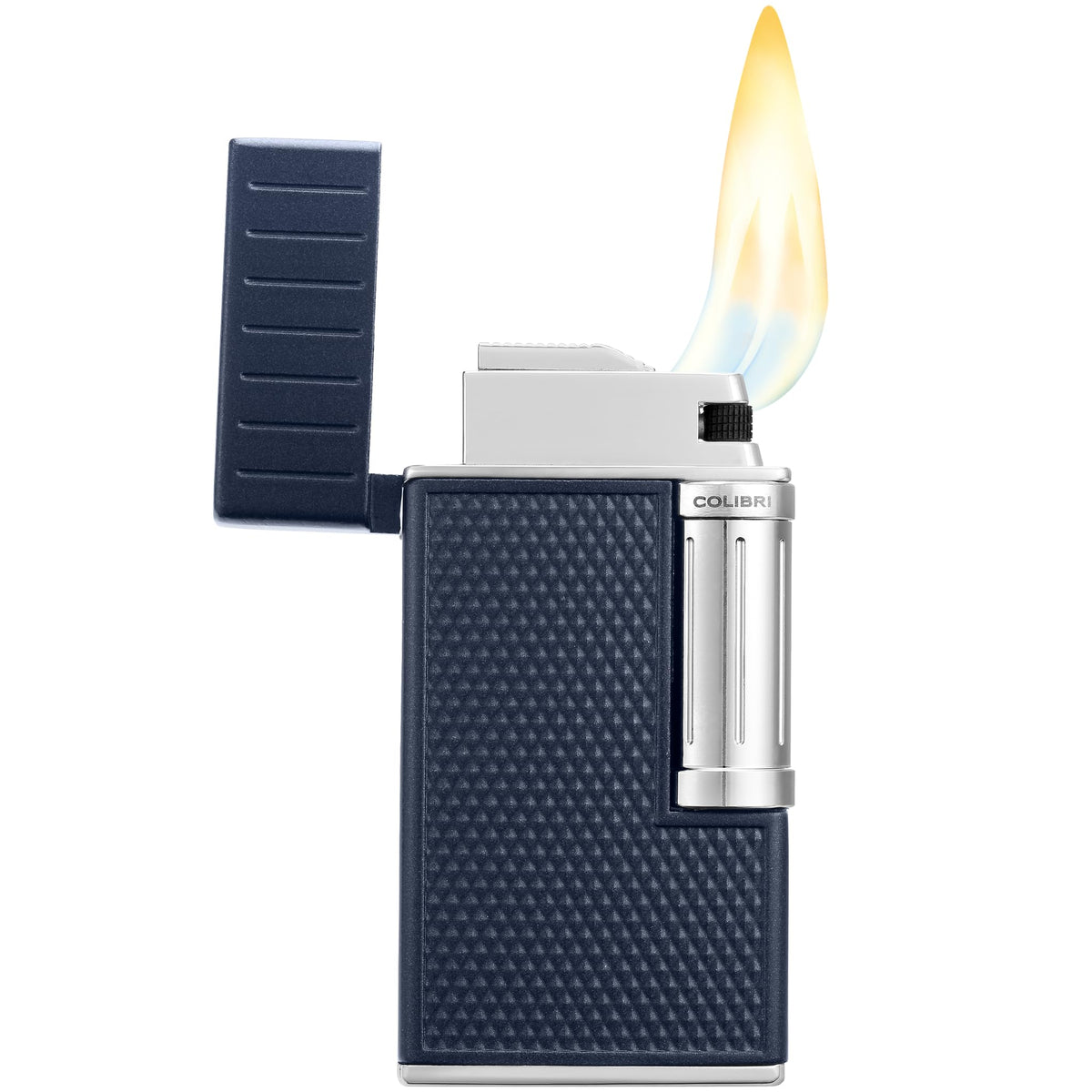 Colibri Julius Double Flame Butane Flint Cigar Lighter with Diamond-Pattern Case, Windproof & Refillable, Cigar Enthusiast's Choice with Blue Fuel Window and Adjustable Flame (Black, Rose Gold)