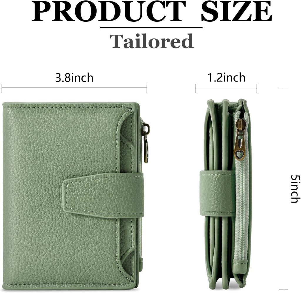 Airkit Small Wallet Women RFID Blocking Soft Leather Bifold Compact Card Holder Wallet for Women with Zipper Coin Pocket 4 ID Window