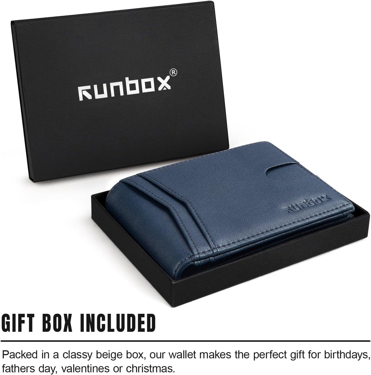 RUNBOX Wallet for Men -Slim Rfid Leather Mens Bifold Novelty Wallets 2 ID Window With Gift Box Men's Accessories