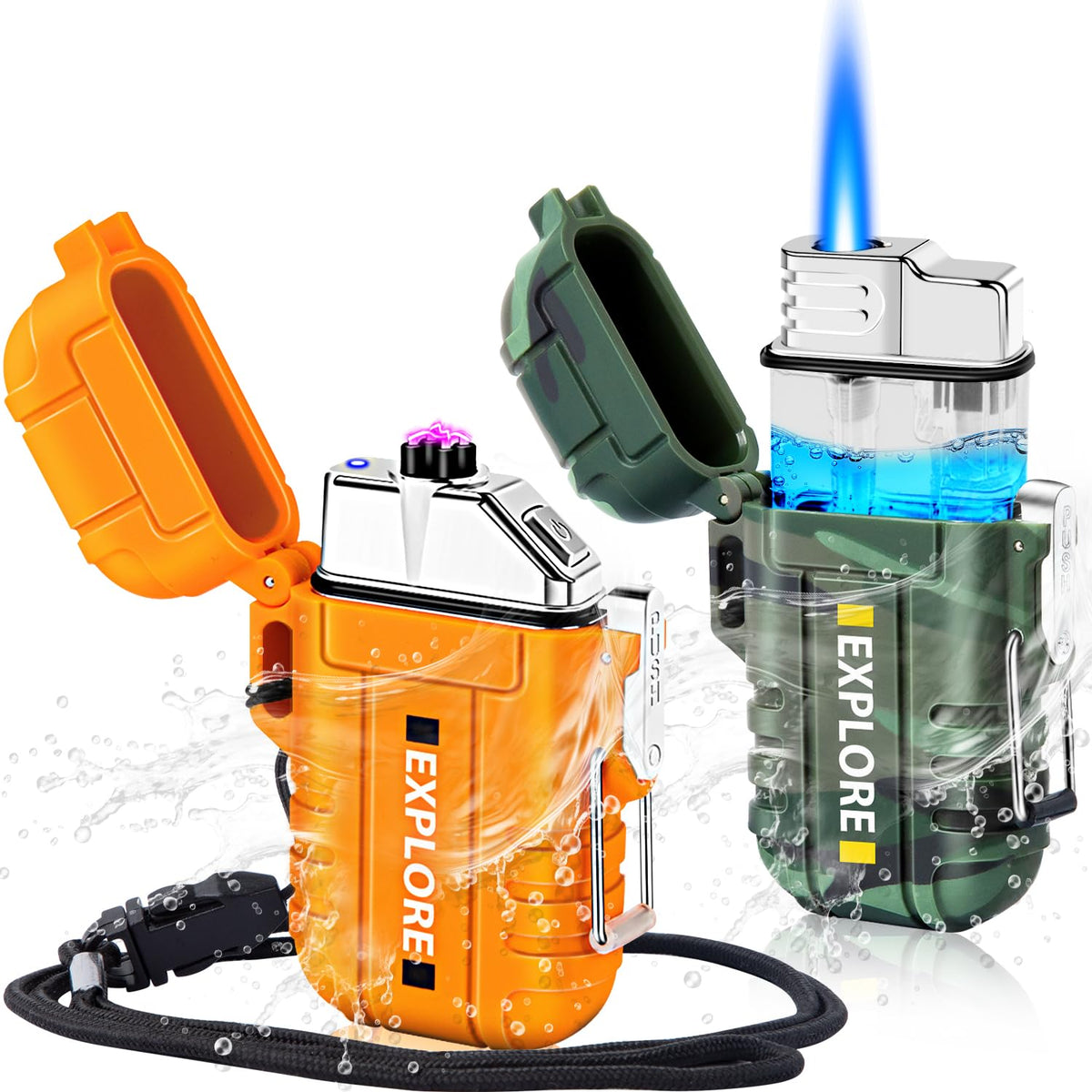 Electric Plasma Lighter, Torch Lighter, 2 Pack Outdoor Waterproof Matches