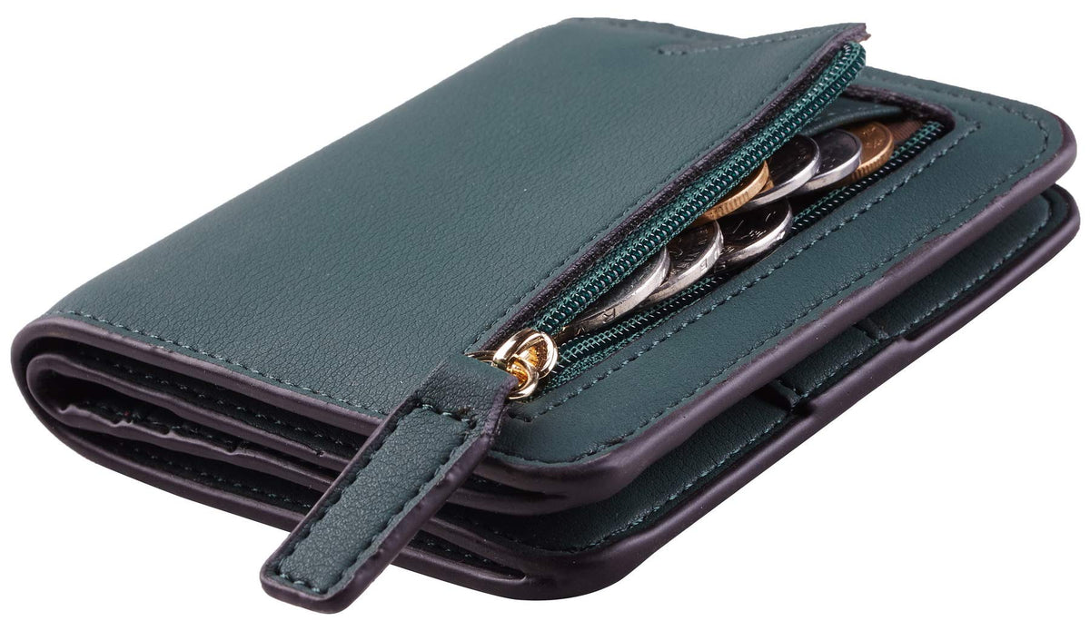 Toughergun Women’s Small Slim Leather Wallet with RFID Protection, Compact Bifold Mini Purse with Clear ID Window
