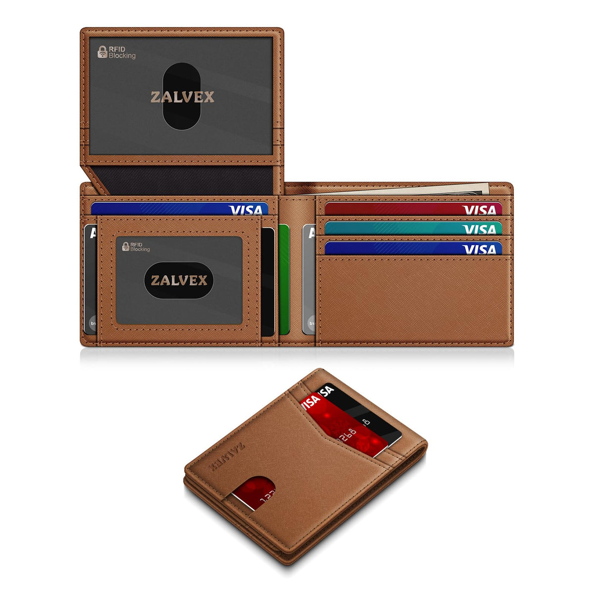 ZALVEX Wallet for Men Slim RFID Blocking Leather Credit Card Holder Wallet