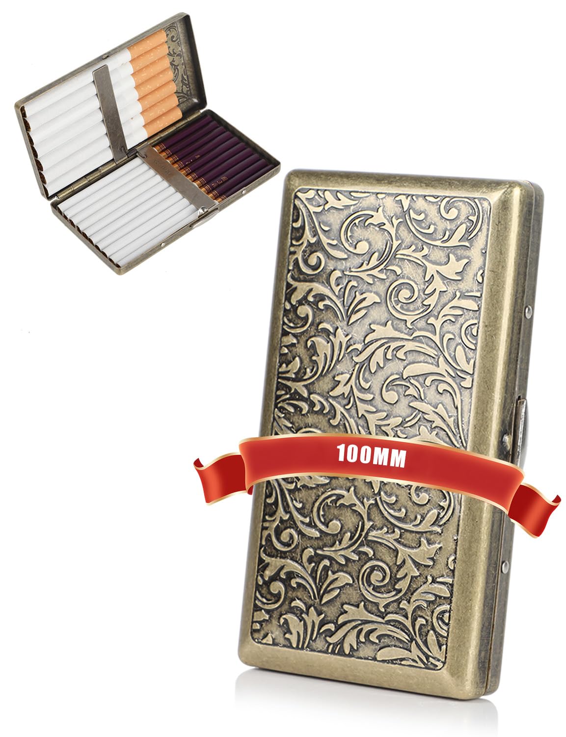 Retro Metal Cigarette Case with Spring Clip Holds 20 Cigarettes