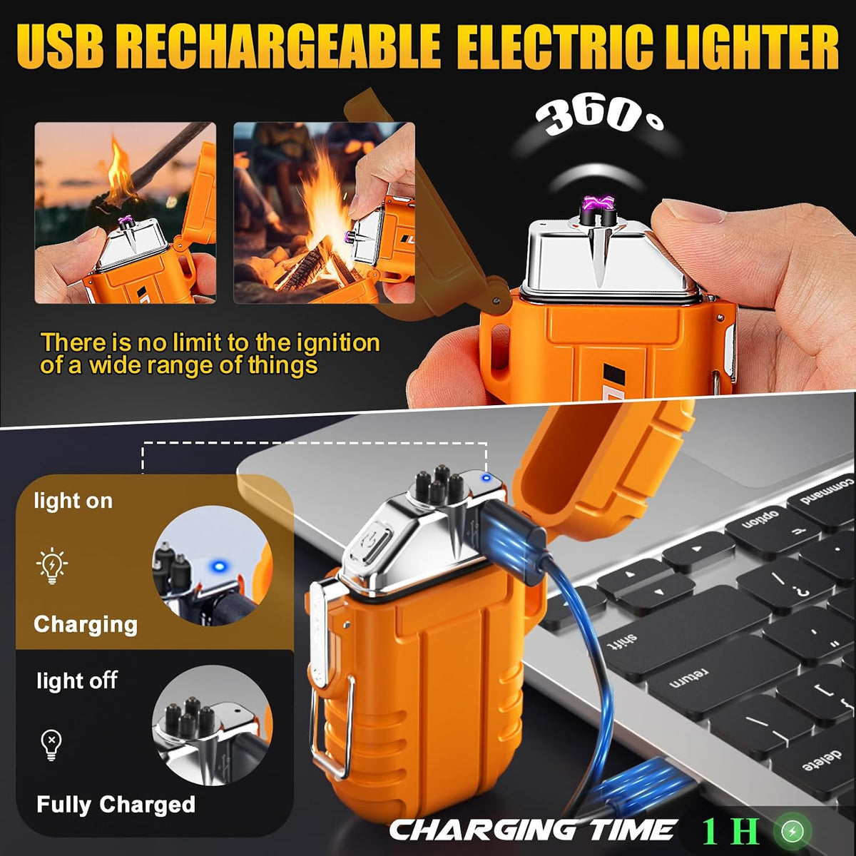 Electric Plasma Lighter, Torch Lighter, 2 Pack Outdoor Waterproof Matches