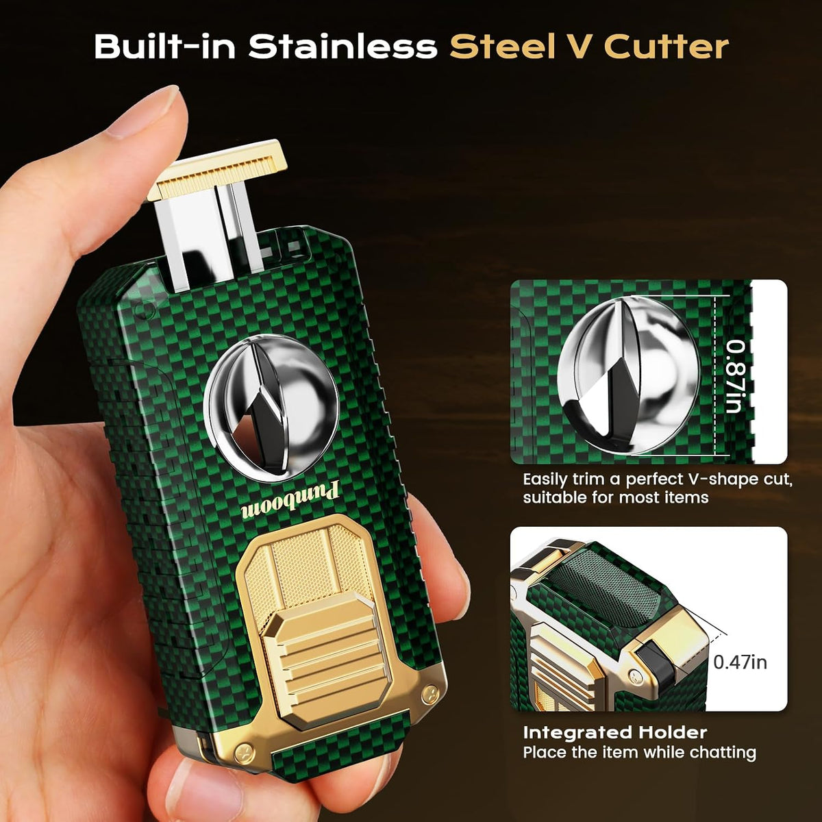 All-in-one Torch Lighter with V-Shape Shear, Punch, Needle, Holder and Triple Jet Flames, Butane Windproof Lighter for Candles, Outdoor, Versatile Accessories with Gift Box for Men (Without Butane)