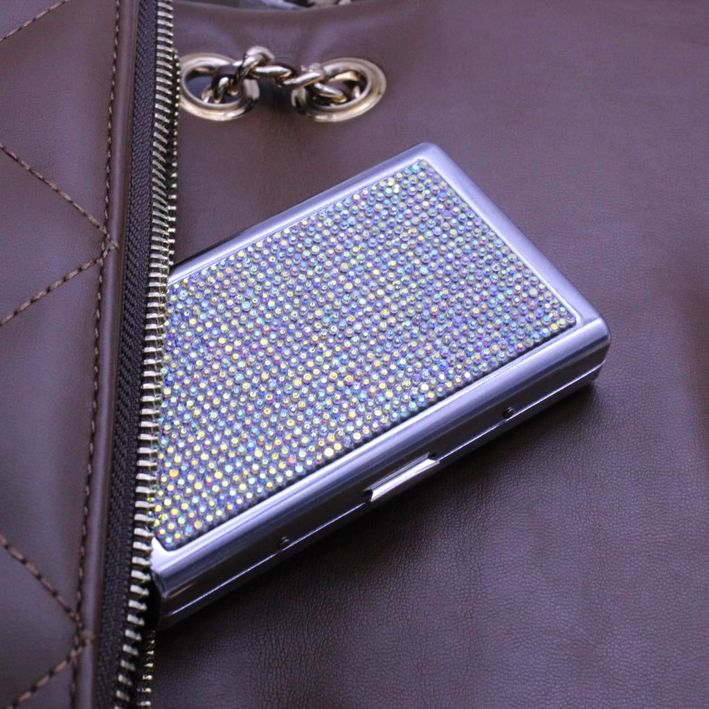 HUMWE Bling Rhinestone Crystal Cigarette Case for Women Men, Metal Holder for Regular,King and 100's Size 14-20 Capacity, Pocket Cigarettes Box for Smoker