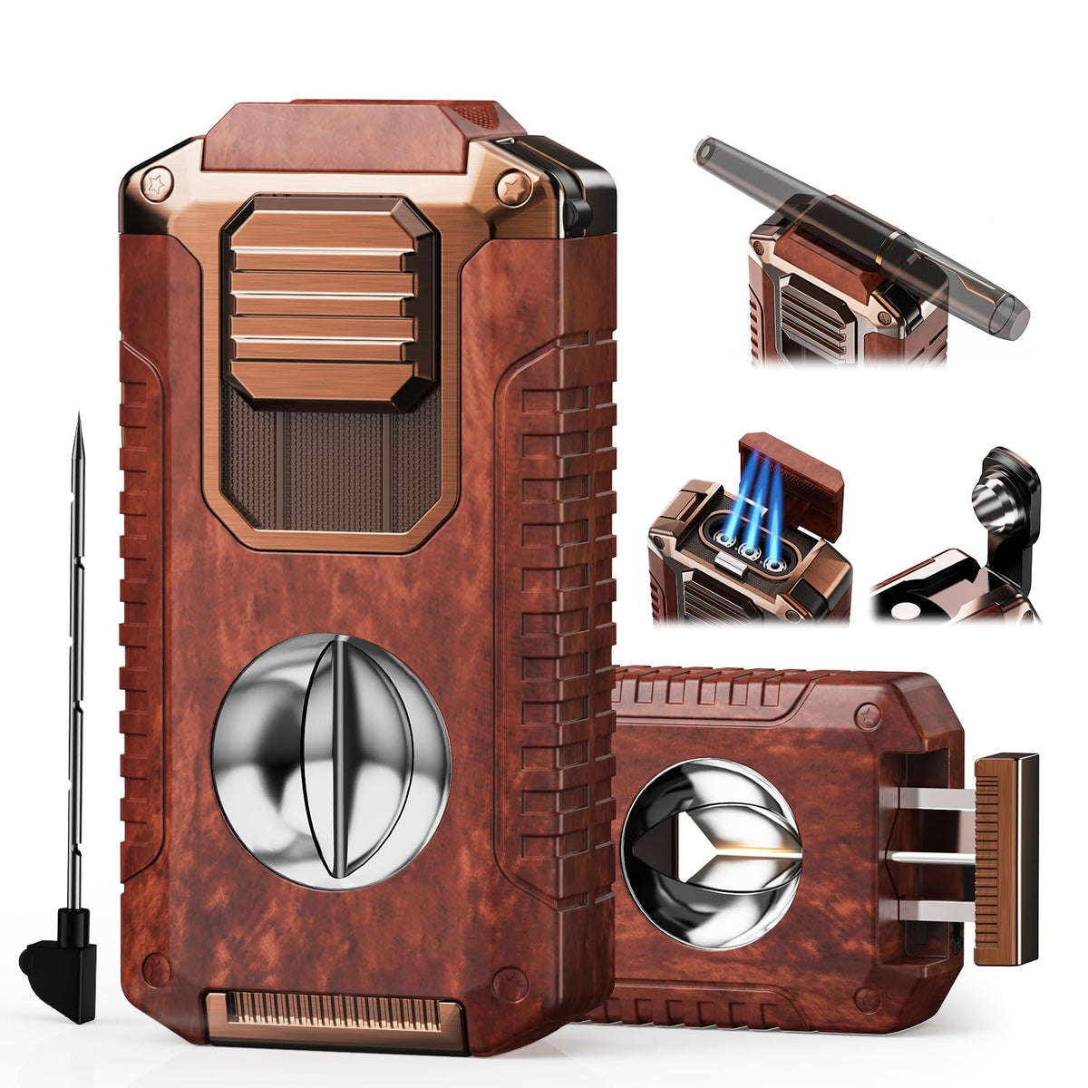 5-in-1 Torch Lighter with Tool, Punch, Holder and Draw Enhancer Tool, Triple Windproof Jet Flame, Refillable Lighters with Accessories, Cool Lighter Gifts for Men, Butane Lighter for Candle, Travel
