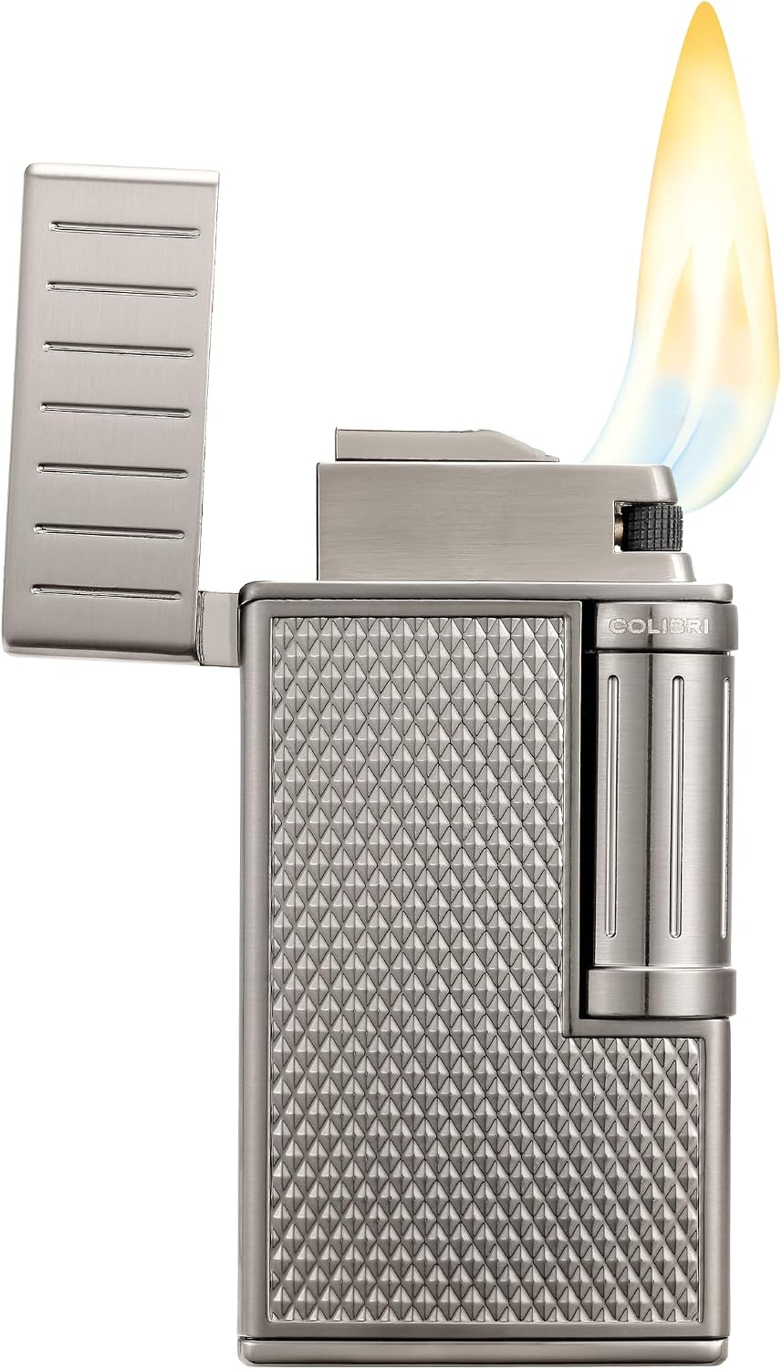 Colibri Julius Double Flame Butane Flint Cigar Lighter with Diamond-Pattern Case, Windproof & Refillable, Cigar Enthusiast's Choice with Blue Fuel Window and Adjustable Flame (Black, Rose Gold)