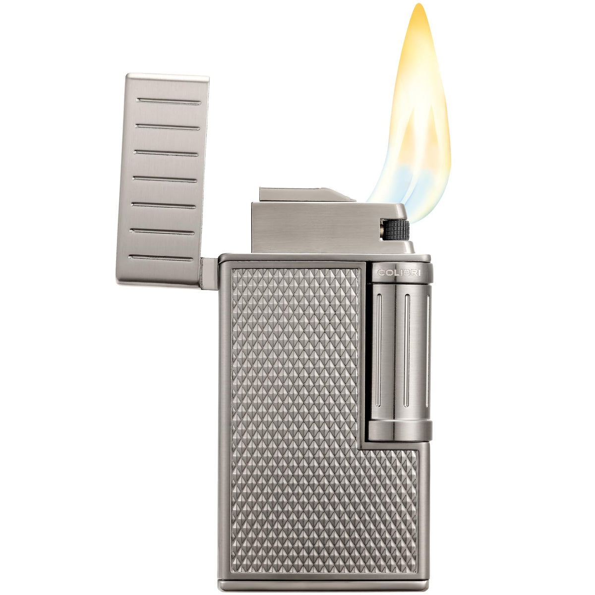 Colibri Julius Double Flame Butane Flint Cigar Lighter with Diamond-Pattern Case, Windproof & Refillable, Cigar Enthusiast's Choice with Blue Fuel Window and Adjustable Flame (Black, Rose Gold)
