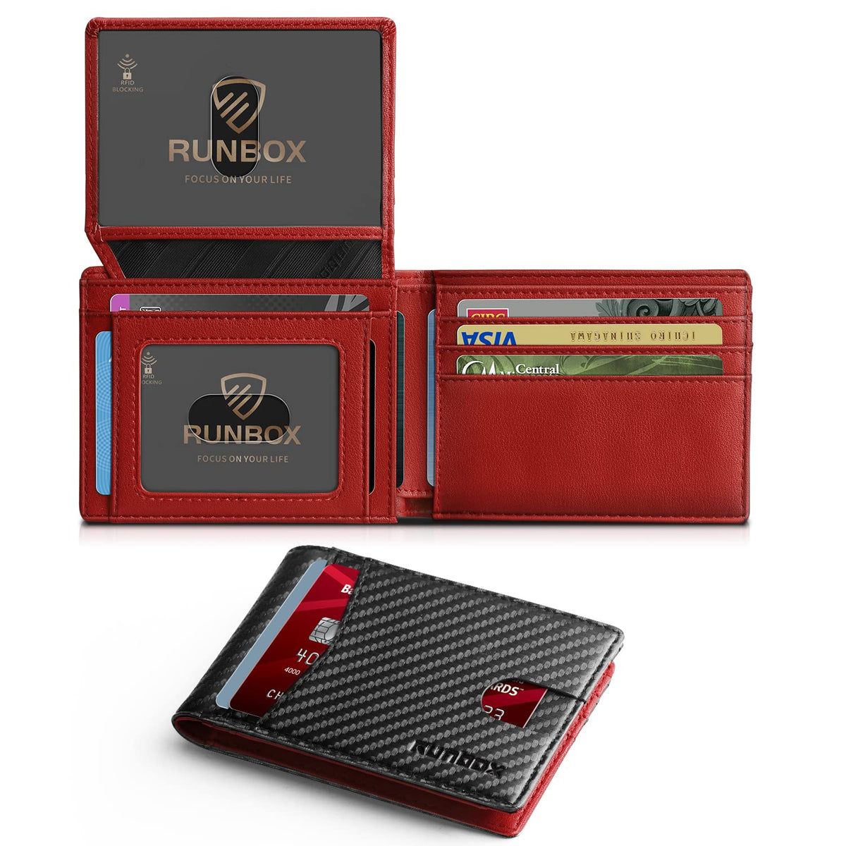 RUNBOX Wallet for Men -Slim Rfid Leather Mens Bifold Novelty Wallets 2 ID Window With Gift Box Men's Accessories